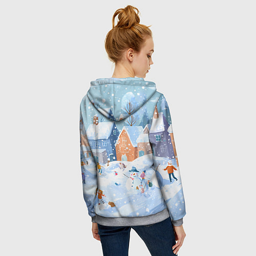 Женская толстовка на молнии Предновогодний день во дворе / 3D-Меланж – фото 4
