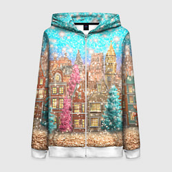 Женская толстовка на молнии Новогодний город в блестках