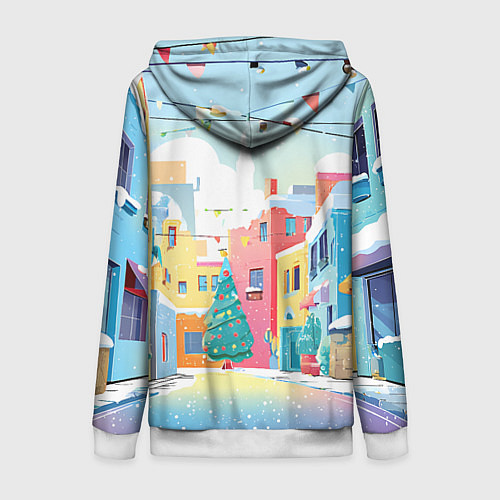 Женская толстовка на молнии Разноцветный новогодний дворик / 3D-Белый – фото 2