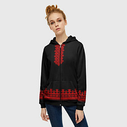 Толстовка на молнии женская Славянская вышиванка рубаха, цвет: 3D-черный — фото 2