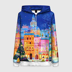 Женская толстовка на молнии Разноцветные новогодние домики