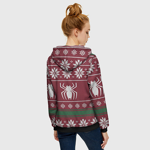 Женская толстовка на молнии Рождественский свитер Человека паука / 3D-Черный – фото 4