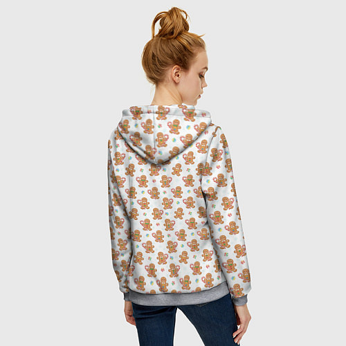 Женская толстовка на молнии Имбирные человечки и карамельные трости / 3D-Меланж – фото 4