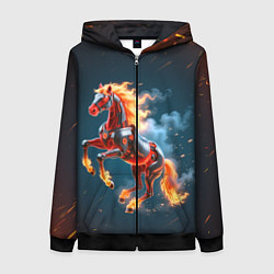 Толстовка на молнии женская Огненная лошадь киборг, цвет: 3D-черный