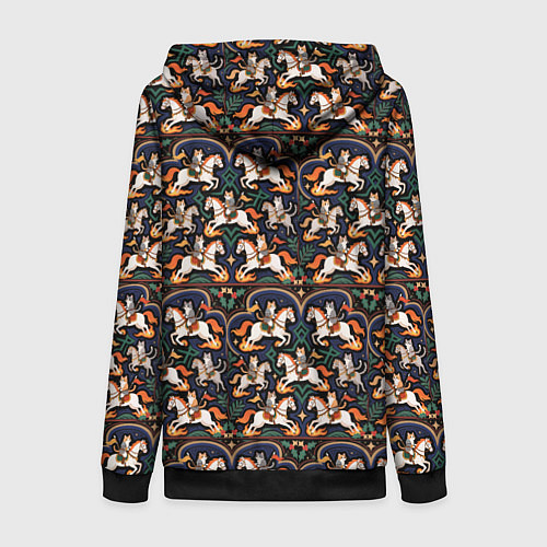 Женская толстовка на молнии Новогодние коты всадники на лошади / 3D-Черный – фото 2