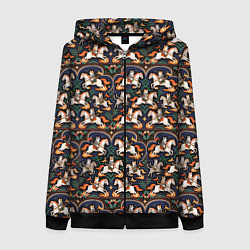 Толстовка на молнии женская Новогодние коты всадники на лошади, цвет: 3D-черный