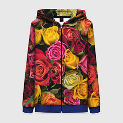 Толстовка на молнии женская Ассорти из роз, цвет: 3D-синий
