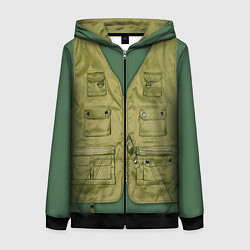 Толстовка на молнии женская Жилетка рыбака, цвет: 3D-черный