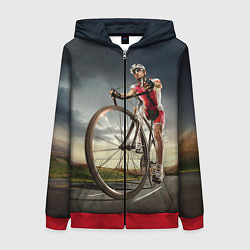 Толстовка на молнии женская Велогонщик, цвет: 3D-красный