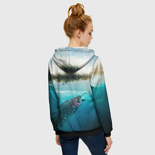 Женская толстовка на молнии Рыбалка на спиннинг / 3D-Черный – фото 4
