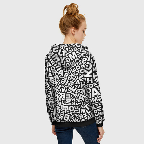Женская толстовка на молнии Английский алфавит / 3D-Черный – фото 4