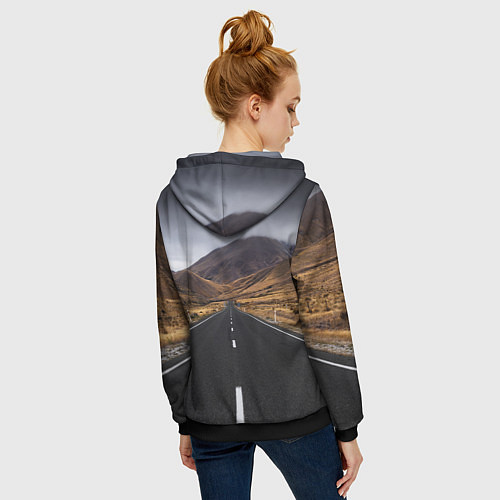 Женская толстовка на молнии Пейзаж горная трасса / 3D-Черный – фото 4