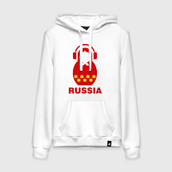 Толстовка-худи хлопковая женская Russia dj, цвет: белый