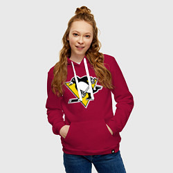 Толстовка-худи хлопковая женская Pittsburgh Penguins: Malkin 71, цвет: маджента — фото 2