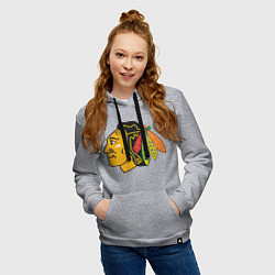 Толстовка-худи хлопковая женская Chicago Blackhawks: Kane, цвет: меланж — фото 2