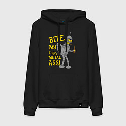 Толстовка-худи хлопковая женская Bite my shunny metal ass, цвет: черный