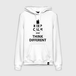 Толстовка-худи хлопковая женская Keep Calm & Think Different, цвет: белый