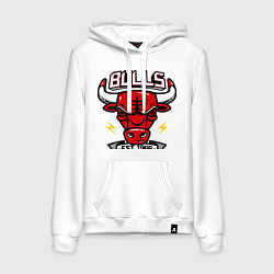 Толстовка-худи хлопковая женская Chicago Bulls est. 1966, цвет: белый