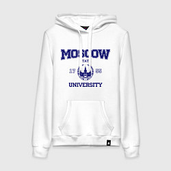 Толстовка-худи хлопковая женская MGU Moscow University, цвет: белый