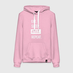 Толстовка-худи хлопковая женская ЕСТЬ СПАТЬ ATEEZ ПОВТОРИТЬ, цвет: светло-розовый