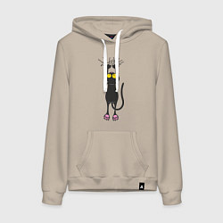Толстовка-худи хлопковая женская Висящий кот, цвет: миндальный
