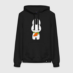 Толстовка-худи хлопковая женская Зайчик с морковкой, цвет: черный