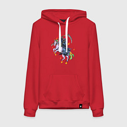 Толстовка-худи хлопковая женская Смерть на единороге, цвет: красный