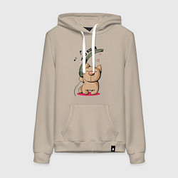 Толстовка-худи хлопковая женская ЕГО КИСА ПАРНЫЕ, цвет: миндальный