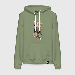 Толстовка-худи хлопковая женская Лошади, цвет: авокадо