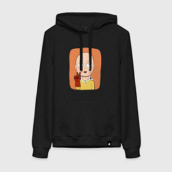 Толстовка-худи хлопковая женская Сайтама One Punch Man, цвет: черный