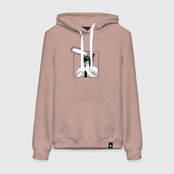 Толстовка-худи хлопковая женская Человек Бензопила Дэнджи, цвет: пыльно-розовый