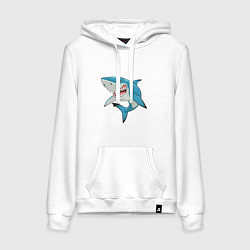 Толстовка-худи хлопковая женская Акула злая, цвет: белый