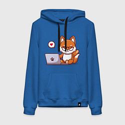 Толстовка-худи хлопковая женская Cute fox and laptop, цвет: синий