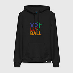 Толстовка-худи хлопковая женская Game Volleyball, цвет: черный