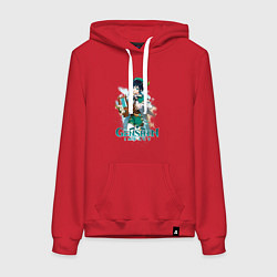 Толстовка-худи хлопковая женская Венти Venti Genshin Impact, цвет: красный