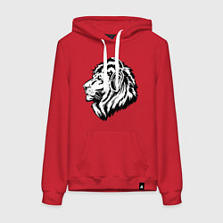 Толстовка-худи хлопковая женская Лев в наушниках, цвет: красный