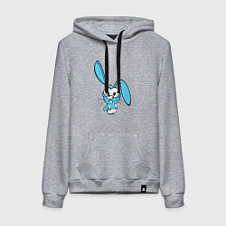 Толстовка-худи хлопковая женская Заяц пучеглазый голубенький, цвет: меланж