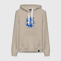 Толстовка-худи хлопковая женская Голубой орнамент Гжель, цвет: миндальный