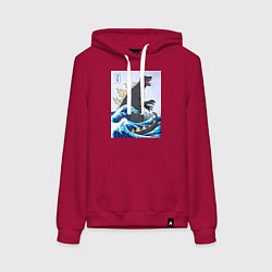 Толстовка-худи хлопковая женская Godzilla in The Waves Eastern, цвет: маджента