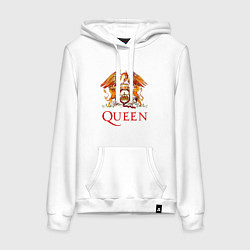 Толстовка-худи хлопковая женская Queen, логотип, цвет: белый