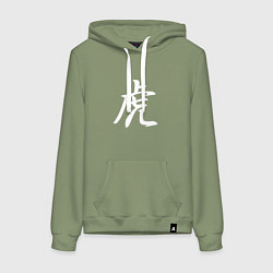 Толстовка-худи хлопковая женская Тигр Иероглиф, цвет: авокадо