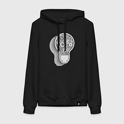 Толстовка-худи хлопковая женская Стимпанк лампа, цвет: черный