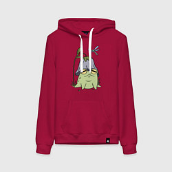 Толстовка-худи хлопковая женская ЛЯГУШКА ПОД ЦВЕТКОМ, цвет: маджента