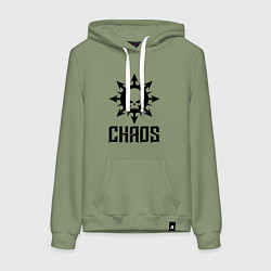 Толстовка-худи хлопковая женская Эмблема Хаоса с черепом, цвет: авокадо