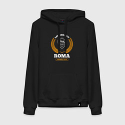 Толстовка-худи хлопковая женская Лого Roma и надпись Legendary Football Club, цвет: черный