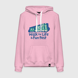 Толстовка-худи хлопковая женская WALK FOR LIFE FUN FEST, цвет: светло-розовый