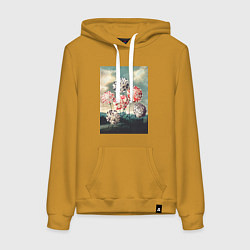 Толстовка-худи хлопковая женская A Group of Carnations Гвоздики, цвет: горчичный