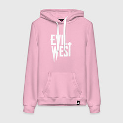 Толстовка-худи хлопковая женская Evil west logo, цвет: светло-розовый