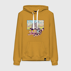 Толстовка-худи хлопковая женская Тоторо на котобусе, цвет: горчичный