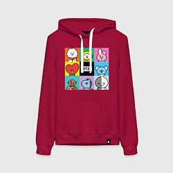Толстовка-худи хлопковая женская BT21 BTS к-поп, цвет: маджента